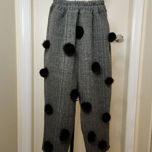 Fur Pompom Wool Jogger Pants
